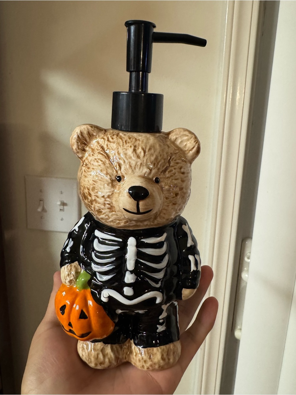 Halloween Teddy Bear Skeleton Soap Dispenser - Black & brown